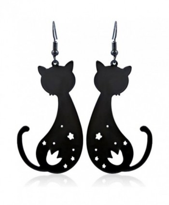 Alloy Vintage Preety Hollowed Little Cat Dangle Hook Earrings for Women - Black - C2188X9CQW4