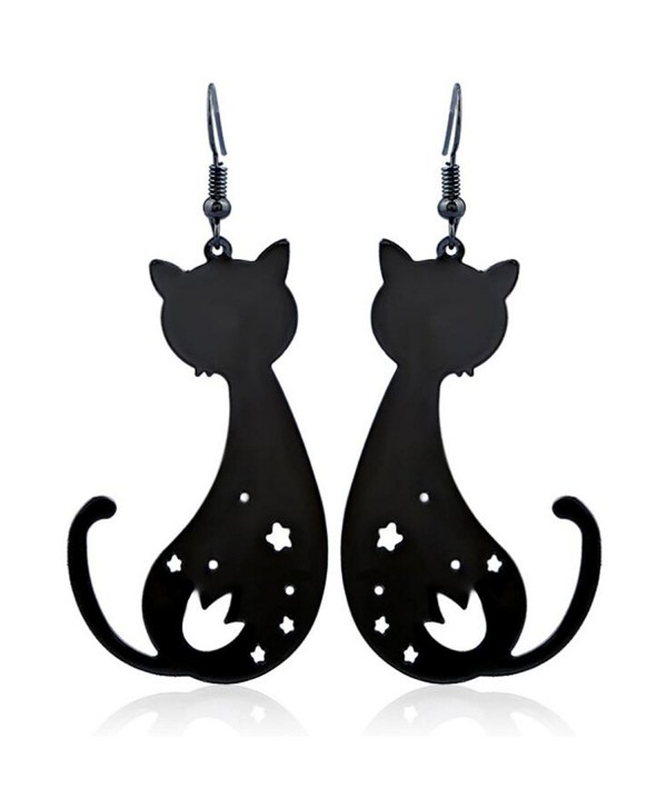 Alloy Vintage Preety Hollowed Little Cat Dangle Hook Earrings for Women - Black - C2188X9CQW4