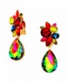 Big Multi Color Vitrail Cz Crystal Clip-on Gold Earrings Pageant Drag Queen Wedding Bridal Evening Bride - CL128BE9JPZ
