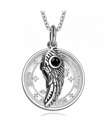 Archangel Michael Sigil Amulet Magic Powers Angel Wing Simulated Black Onyx Pendant 18 Inch Necklace - CW11UNTJTQB