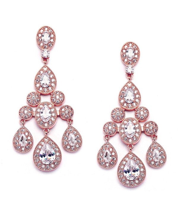 Mariell Gatsby Style Vintage 14KT Rose Gold Plated Wedding or Evening Cubic Zirconia Chandelier Earrings - CX17X0HXIRQ