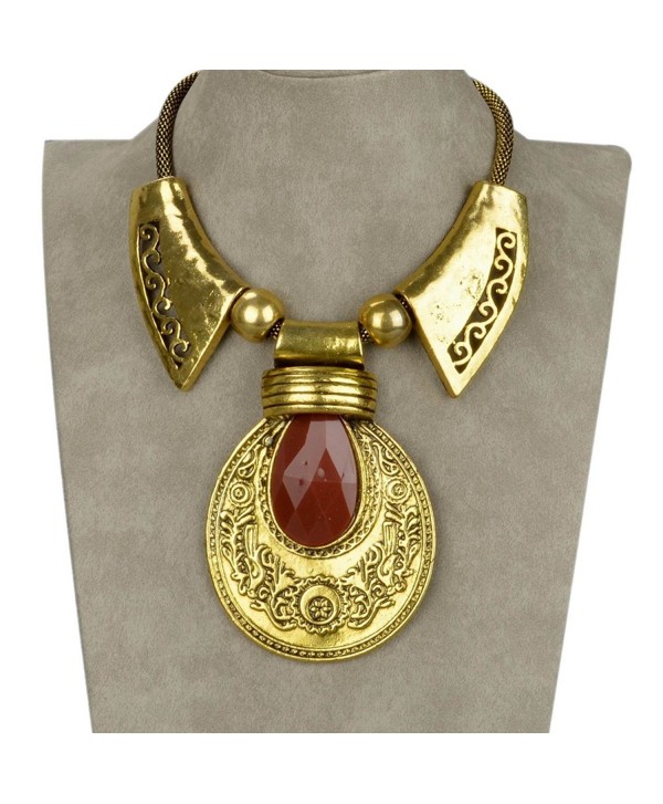 SUMAJU Statement Necklace- Bib Collar Statement Necklace Pendant Vintage Lucite Carved Teardrop For Women - Red - C312N4TVT97