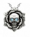 Skull Rose Birthstone Necklace With Swarovski Crystal 17" - 19" Adjustable Chain - 03-March – Blue - CJ182Z567TX