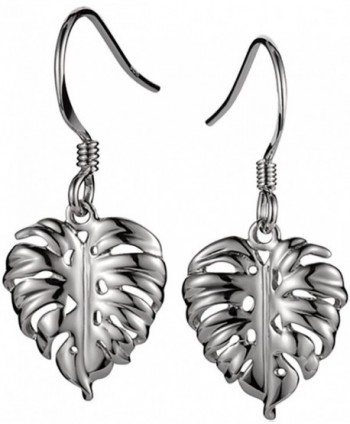 925 Sterling Silver Hawaiian Jewelry Monstera Earrings - Hook - CO12MMU787F