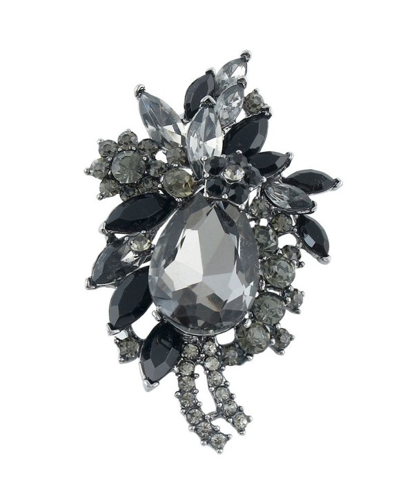 EVER FAITH Women's Rhinestone Crystal Vintage Style Flower Teardrop Brooch Pendant - Black Black-Tone - CW11F9DPTOH
