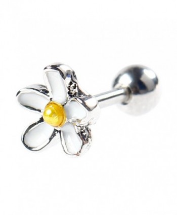 BODYA 1pc 18g 7mm white enamel daisy Flower Ear Cartilage Barbell Helix Earlobe Studs Earrings Piercings - C112N0H4F75
