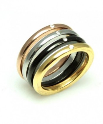 Stackable Four Color Rings With Cubic Zirconias - Colored Stainless Steel Bands - CH110BHD4MF