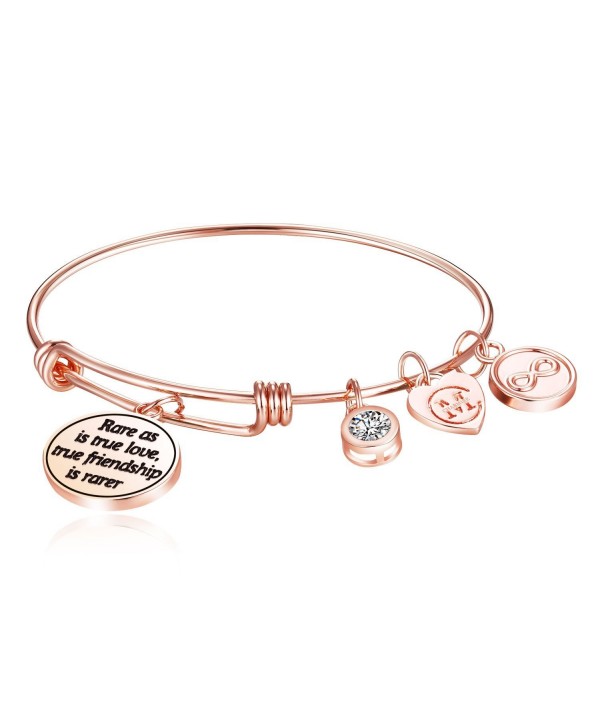 Rare as is true love- true friendship is rarer Womens Charm Bangle Bracelet Jewelry Gifts - Rose Gold - C91879HRRZN