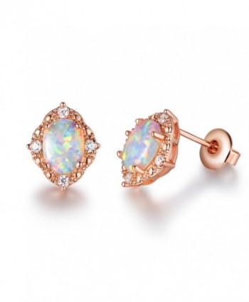 GEMSME Created white Opal 6x8mm oval Stud Earrings - CQ186G3G5YQ