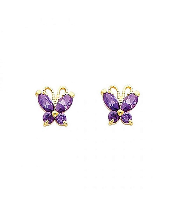 Women's 14k Yellow Gold Butterfly Purple CZ Stud Earrings Screw Back (0.23 in x 0.23 in) - CB12IIVQZOT