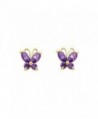 Women's 14k Yellow Gold Butterfly Purple CZ Stud Earrings Screw Back (0.23 in x 0.23 in) - CB12IIVQZOT