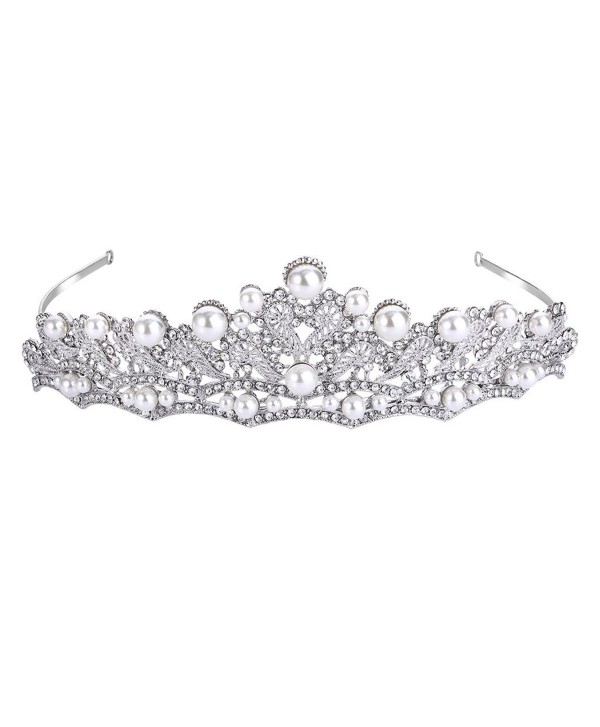 FANZE Women's Austrian Crystal Cream Simulated Pearl Victorian Style Heart Bridal Princess Crown Tiara Hairband - CT1832TOCQW