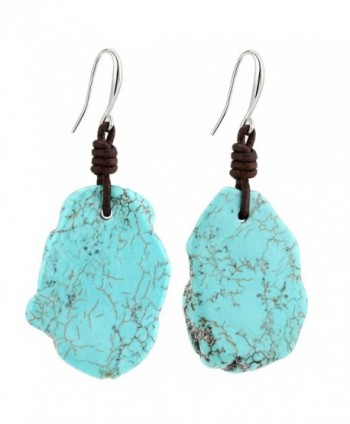 Bohemian Reconstituted Dangle Turquoise Earrings with Handmade Genuine Leather Knot Gypsy Jewelry - CG12O2AEKWD