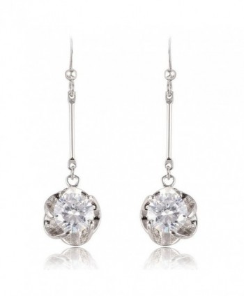 Yazilind Dazzling Silver Plated Round Cut Flower Clear Cubic Zirconia Long Dangle Drop Earrings - Clear - CS11MUCWTS9