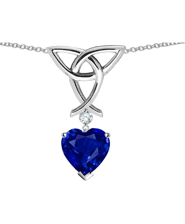 Star K Sterling Silver Celtic Knot Pendant wtih 8mm Heart Shape Stone - Created Sapphire - C0115E6OBQV