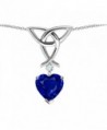 Star K Sterling Silver Celtic Knot Pendant wtih 8mm Heart Shape Stone - Created Sapphire - C0115E6OBQV