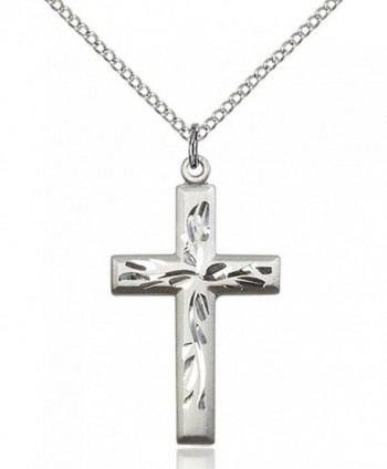 Women's Sterling Silver Hand Etched Cross Pendant + 18 Inch Sterling Silver Chain - C9119PYGLT3