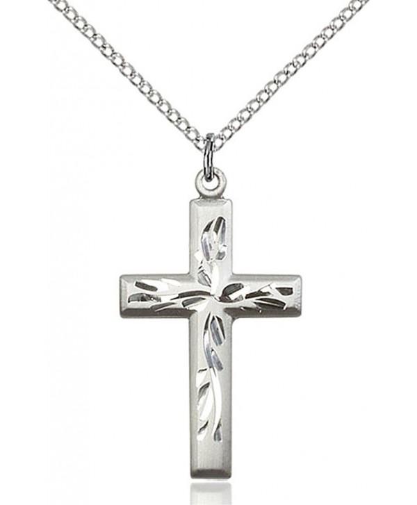 Women's Sterling Silver Hand Etched Cross Pendant + 18 Inch Sterling Silver Chain - C9119PYGLT3