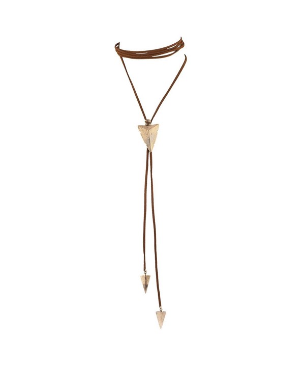 Lux Accessories Goldtone Brown Suede Wrap Arrowhead Choker Lariat Necklace - CA17XXKEAZ9