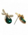 Navachi 18k Gold Plated Pear-shaped Green Zircon Crystal Dragonfly Stud Earrings - C811T0AY913