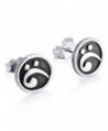 925 Sterling Silver Bass Clef Musical Note Post Earrings Pair E0248S - CI11BFK6B95