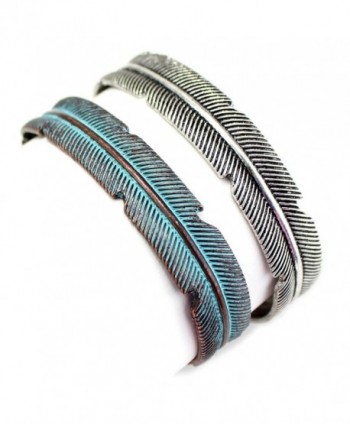 Silver or Copper / Patina Feather Cuff Fashion Bracelet from the WYO-HORSE Jewelry Collection - Silver - C2185LN828H