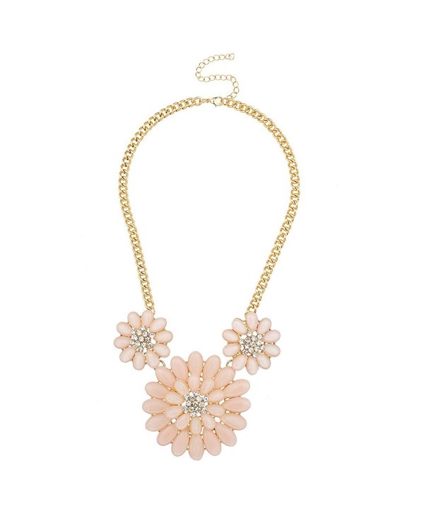 Lux Accessories Pave Crystal Floral Flower Light Pink Statement Necklace - CG127ZWVWMH