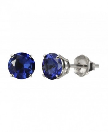 10k White Gold 6mm Round 4-Prong Stud Earrings - Lab Created Blue Sapphire - CM184SS7N2G