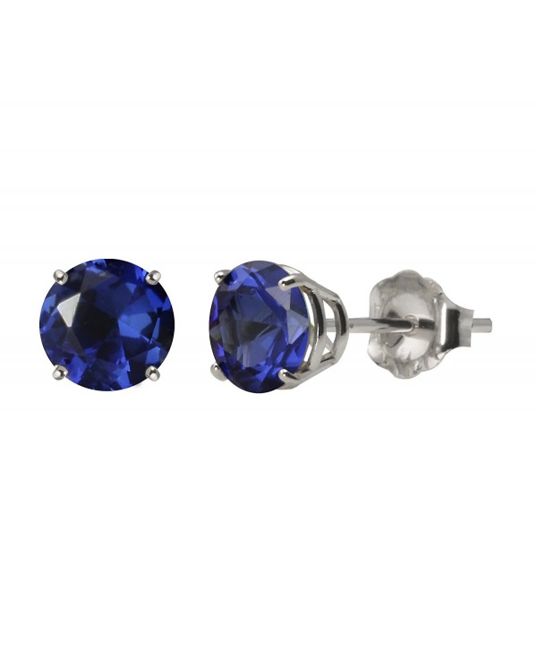 10k White Gold 6mm Round 4-Prong Stud Earrings - Lab Created Blue Sapphire - CM184SS7N2G