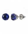 10k White Gold 6mm Round 4-Prong Stud Earrings - Lab Created Blue Sapphire - CM184SS7N2G