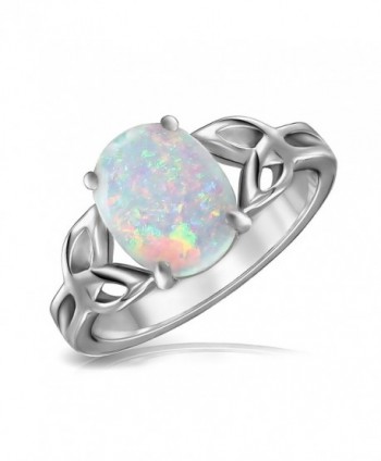 Bling Jewelry Triquetra Celtic Knot Oval Synthetic White Opal Sterling Silver Ring - CQ11IR2T8AH