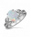 Bling Jewelry Triquetra Celtic Knot Oval Synthetic White Opal Sterling Silver Ring - CQ11IR2T8AH
