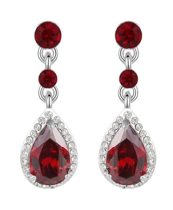 EleQueen Women's Silver-tone Cubic Zirconia Crystal Teardrop Bridal Dangle Drop Earrings - Ruby Color - CG11XGURBF5