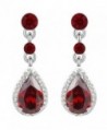EleQueen Women's Silver-tone Cubic Zirconia Crystal Teardrop Bridal Dangle Drop Earrings - Ruby Color - CG11XGURBF5