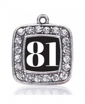 Inspired Silver Number 81 Loose Square Charm with Crystal Rhinestones - CZ128V21M25