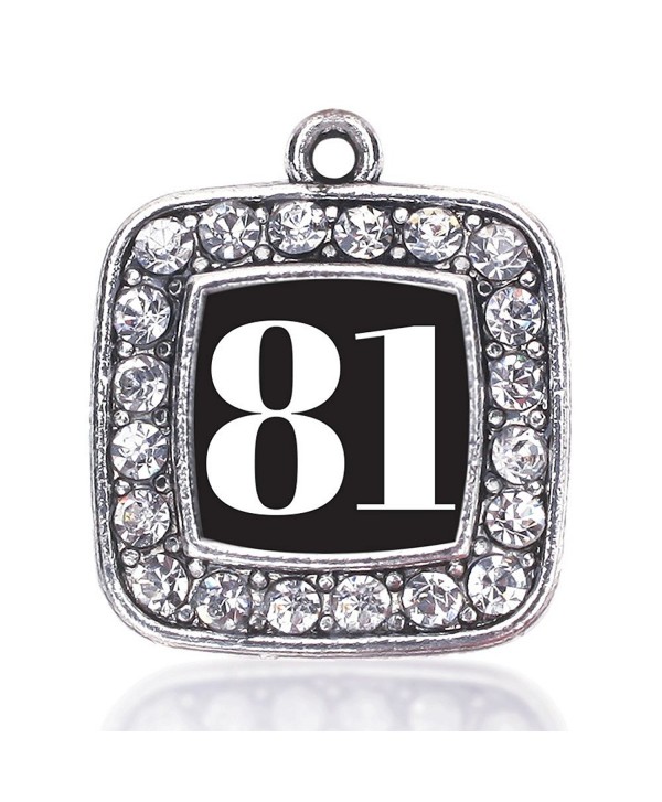 Inspired Silver Number 81 Loose Square Charm with Crystal Rhinestones - CZ128V21M25