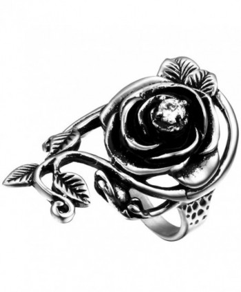 Flongo Womens Ladies Gothic Stainless Steel Rose Flower Vine Band Ring - C811ZY8H9UJ