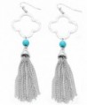 Women's Metal Clover with Chain Tassel Dangle Pierced Earrings - Turquoise/Silver-Tone - CN1857Q7NXR