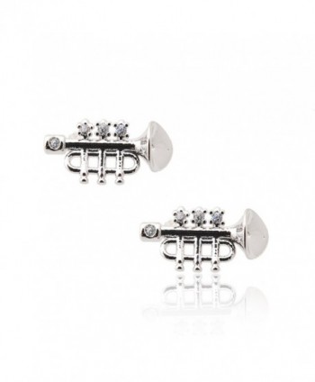 Spinningdaisy Silver Plated Pave Cubic Musical Instrument Earrings (Trumpet) - CI110VGK947