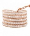 KELITCH Clear Crystal Beaded Leather 5 Wrap Bracelet Handmade Stackable Jewelry - CT126X069F7