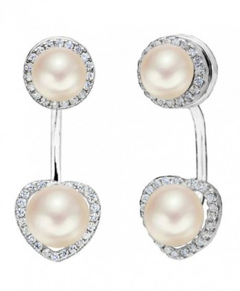 EleQueen 925 Sterling Silver CZ AAA Button Cream Freshwater Cultured Pearl Bridal Modern Ear Jacket Drop Earrings - CR12BIQ9QJR