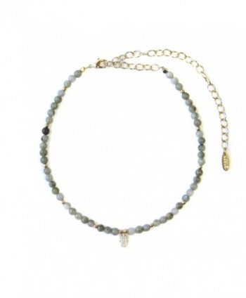 Ettika Brace Yourself Labradorite Beaded Choker with Crystal Hamsa Charm Necklace - CD12MC1LN6B