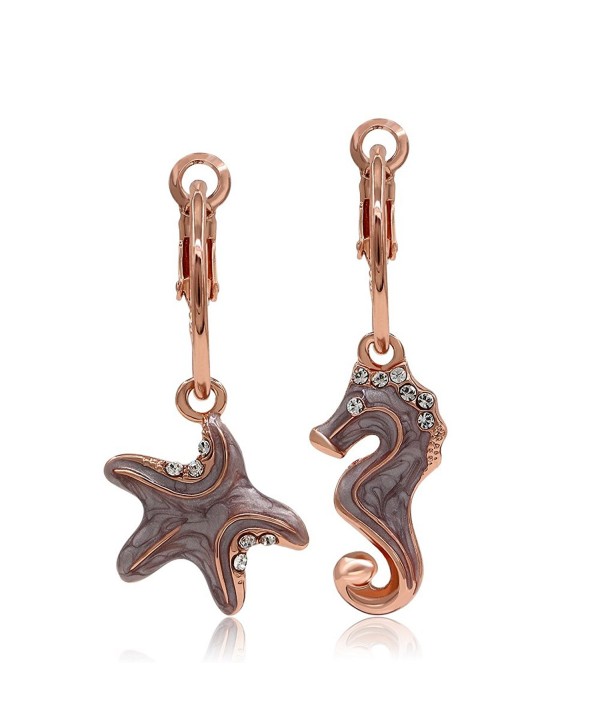 Kemstone Asymmetric Rose Gold Starfish Sea Horse Dangle Earrings Women Jewelry - CG12N8QELDX