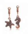 Kemstone Asymmetric Rose Gold Starfish Sea Horse Dangle Earrings Women Jewelry - CG12N8QELDX