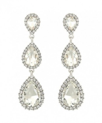 Women's Silver-tone Austrian Crystal Tear Drop Pear Shape Long Earrings ...