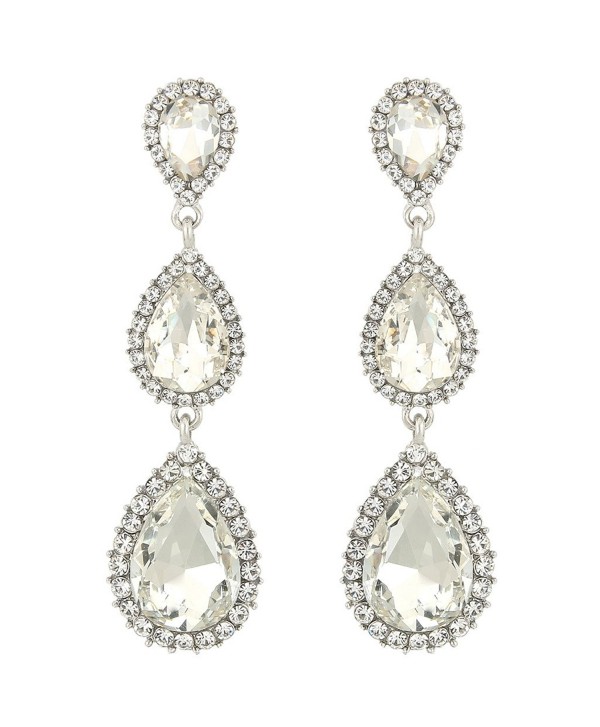 Women's Silver-tone Austrian Crystal Tear Drop Pear Shape Long Earrings ...