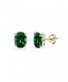 Sterling Silver Simulated Emerald Oval-Cut Solitaire Stud Earrings for Women Teens & Girls - 6x4mm - Gold Flash - CN12M0U8T4N