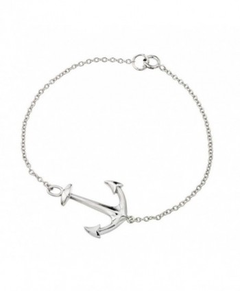 Rhodium Plated High Polish Finish Sterling Silver Sideways Anchor Bracelet - CM11ERTV2Z9