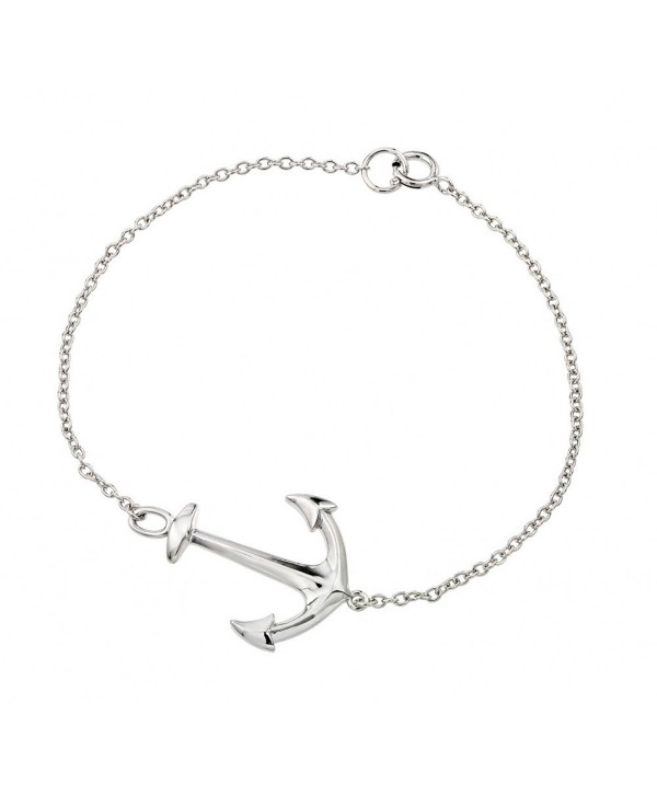 Rhodium Plated High Polish Finish Sterling Silver Sideways Anchor Bracelet - CM11ERTV2Z9