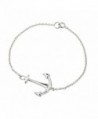 Rhodium Plated High Polish Finish Sterling Silver Sideways Anchor Bracelet - CM11ERTV2Z9